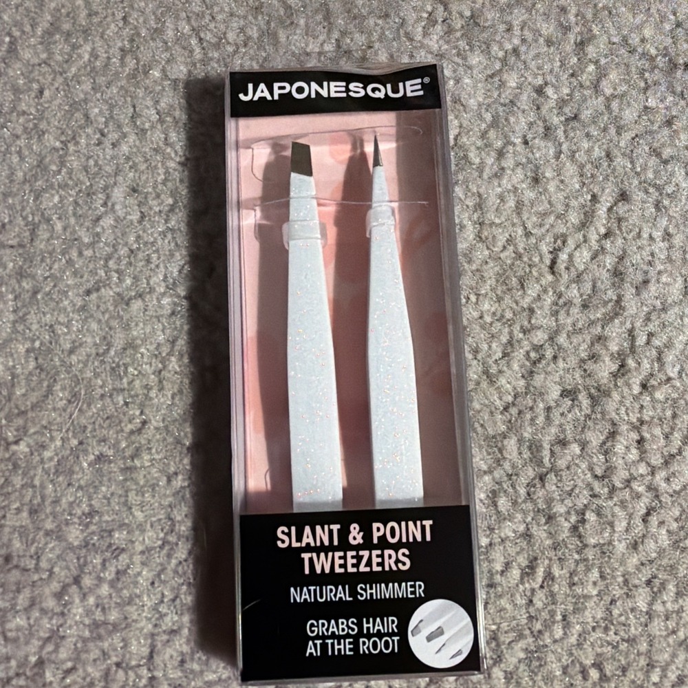 Japonesque Slant & Point Tweezers Set Natural Shimmer White Glitter Precision